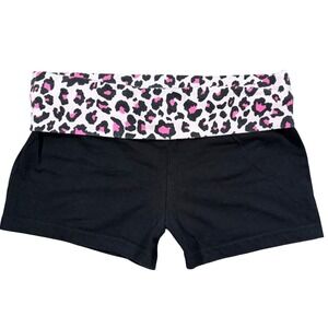 Y2K Fold Over Gyaru Scene Black Leopard Print Low Rise  Yoga Shorts Small 3-5